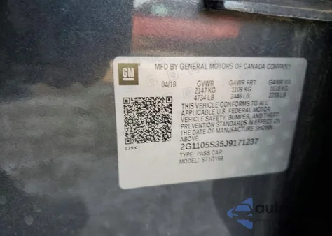 2018 Chevrolet Impala Lt z USA, uszkodzony, nr VIN 2G1105S35J9171237